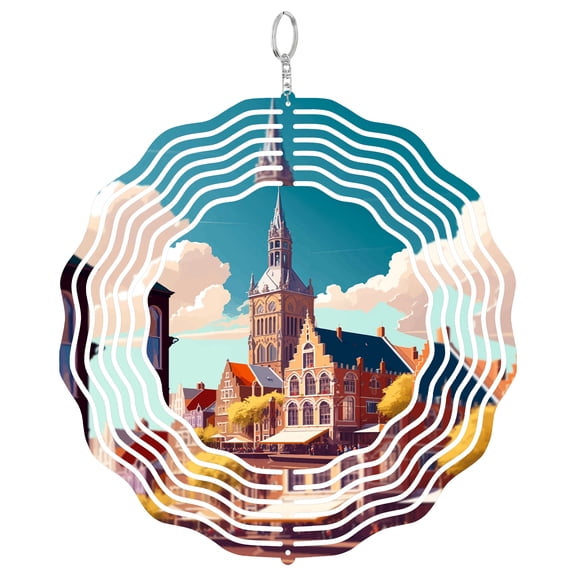 Haarlem Netherlands City 3D Wind Spinner Kinetic Hanging Yard Art Outdoor Garden Decor Dutch Architecture Gift