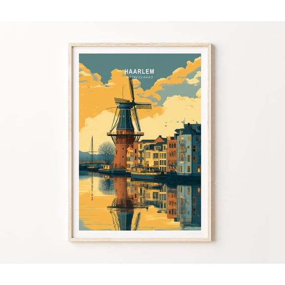 Haarlem Netherlands Dutch Windmill Canal Home Decor