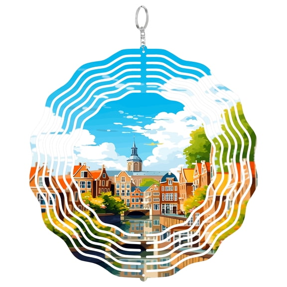 Haarlem Netherlands Windmill 3D Wind Spinner Kinetic Hanging Ornament Outdoor Garden Decor Dutch City Gift