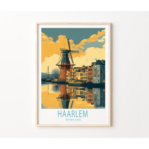 Haarlem Netherlands Windmill Travel Home Decor Unframed Paper Print