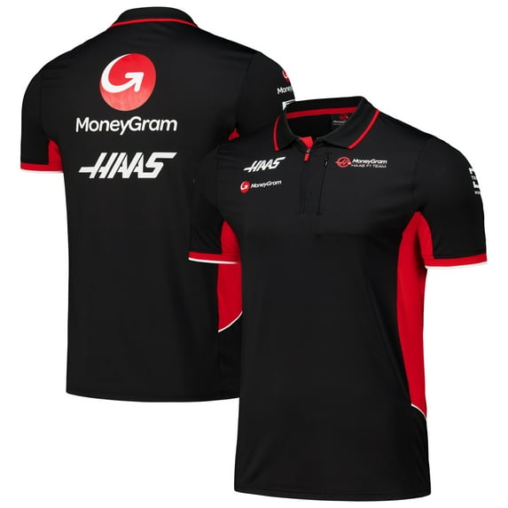 Men's Black Haas F1 Team Fitted Quarter-Zip Polo