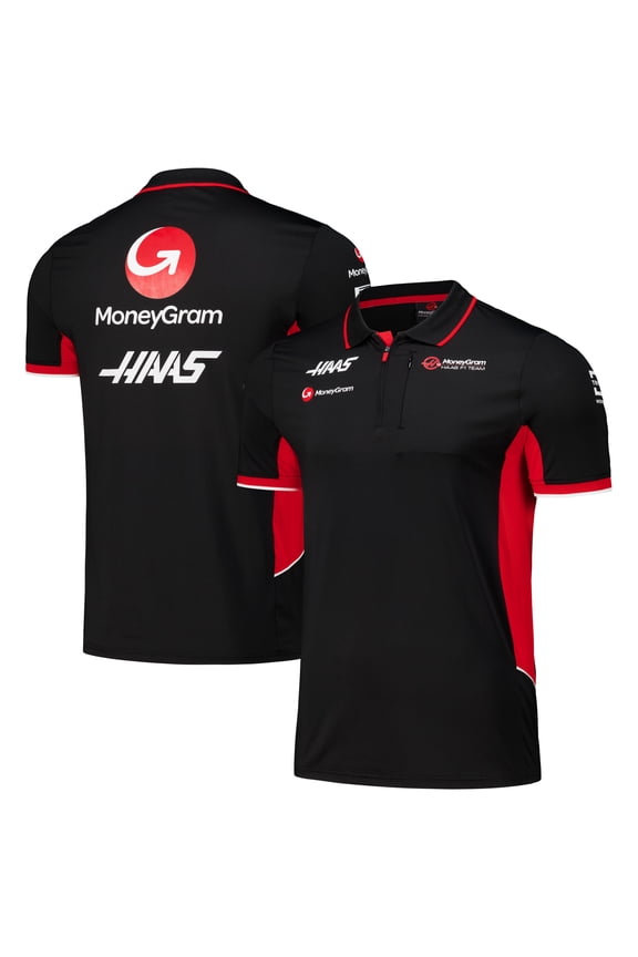 Men's  Black Haas F1 Team Fitted Quarter-Zip Polo