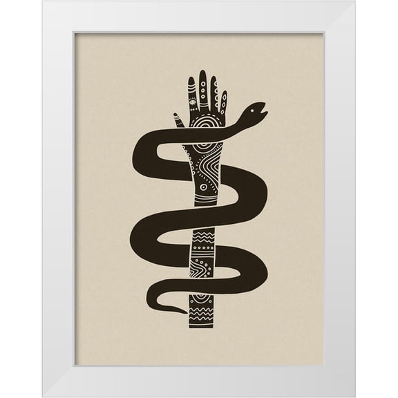 Haase, Andrea 12x14 White Modern Wood Framed Museum Art Print Titled - Hand Snake Tribal Block Print