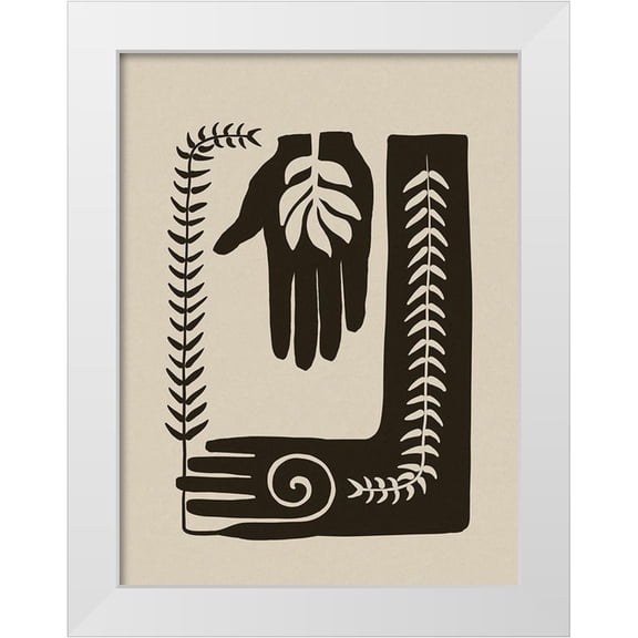 Haase, Andrea 12x14 White Modern Wood Framed Museum Art Print Titled - Natures Hands Block Print