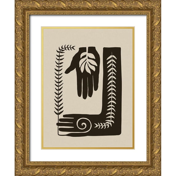 Haase, Andrea 19x24 Gold Ornate Wood Framed with Double Matting Museum Art Print Titled - Natures Hands Block Print
