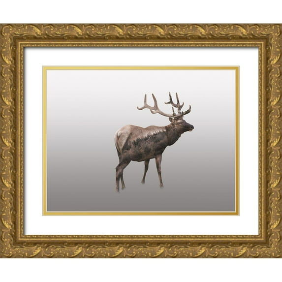 Haase, Andrea 24x19 Gold Ornate Wood Framed with Double Matting Museum Art Print Titled - Nordic Deer
