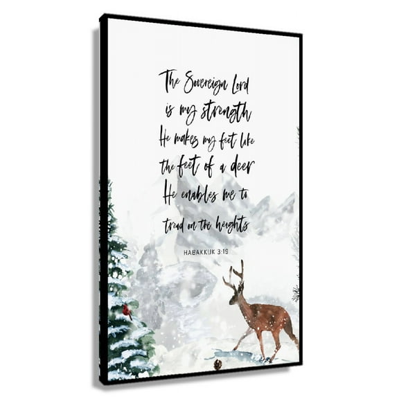Habakkuk 3 19 Bible Verse Printable Wall Art, The Lord Is My Strength Christmas Wall Decor, Winter Scripture Print Canvas Poster Pictures