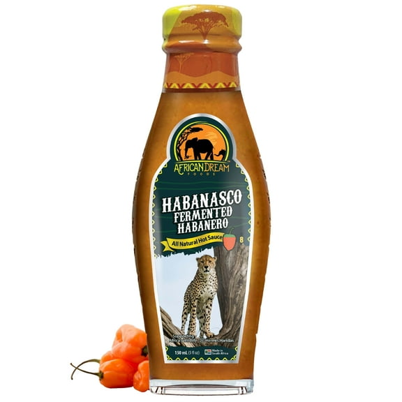 Habanasco - Fermented Habanero Hot Sauce by African Dream Foods | All-Natural Vinegar Hot Sauce | Made in Africa | 5 fl oz Glass Bottle