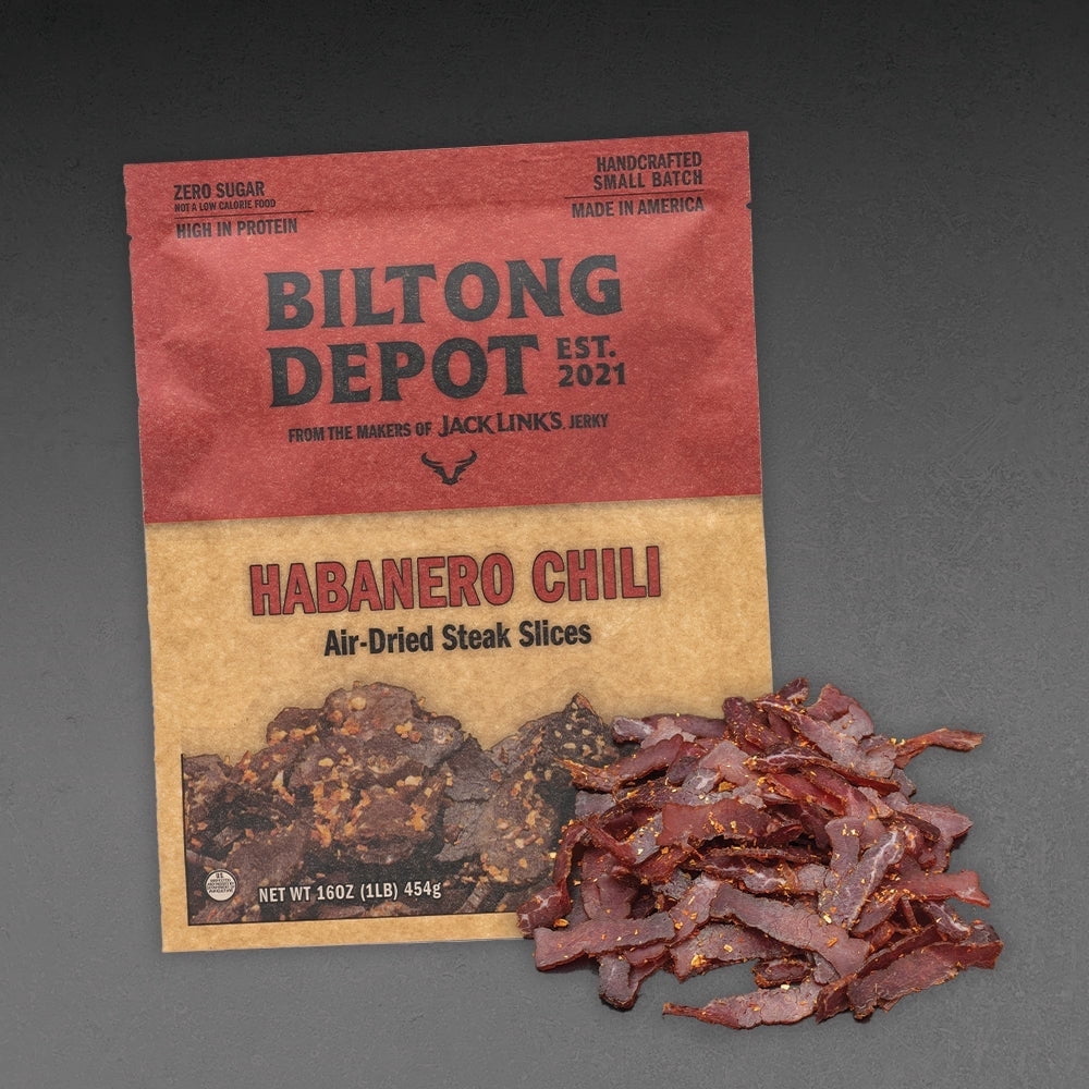 Biltong Depot Habanero Chili Biltong (1 pound): High Protein Snack, No Sugar, Spicy Natural Dried Beef Jerky