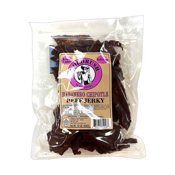 GOLDRUSH Habanero Chipotle Beef Jerky, Moist & Tender, 15 oz Bag