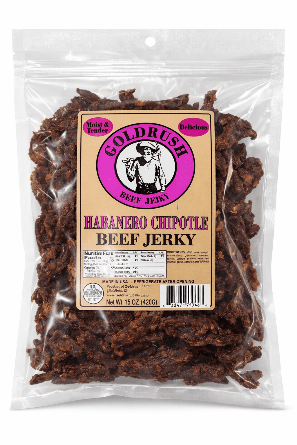 GOLDRUSH Habanero Chipotle Beef Jerky 15 Oz