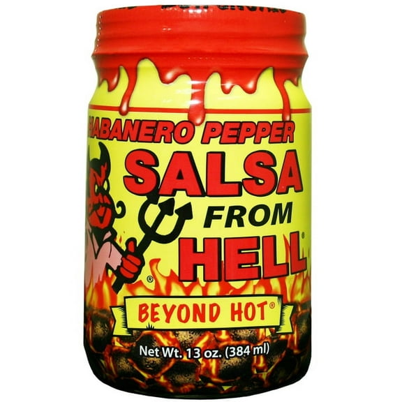 Habanero Pepper Hot Spicy Salsa from Hell - 13 oz. - Premium Gourmet Spicy Hot Habanero Salsa for Chips, Veggies, and Breakfast Burritos  Warning - Try if You Dare!