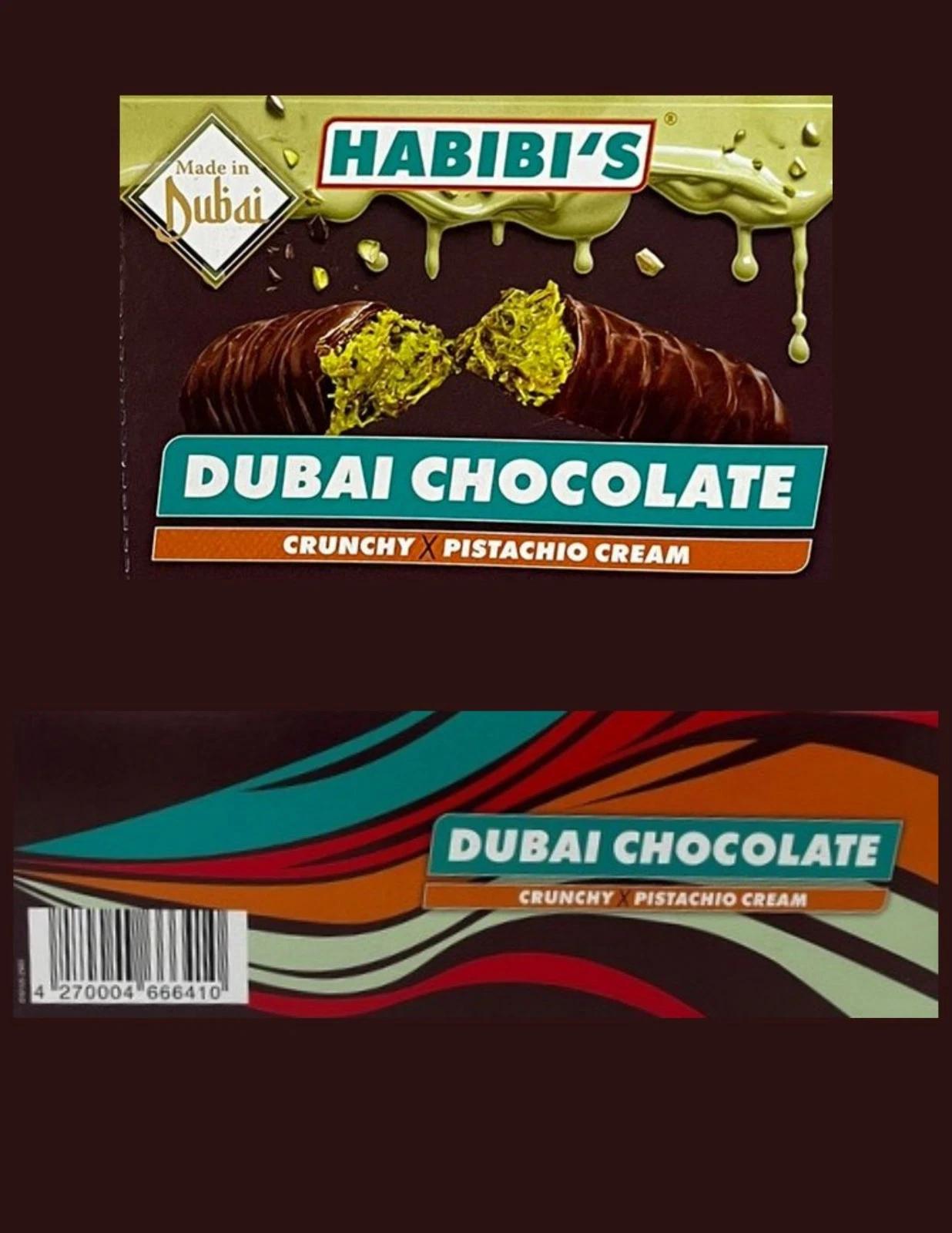Habibi’s Dubai Chocolate Bars, Crunchy Pistachio Cream, 1.41oz (Pack of 24)