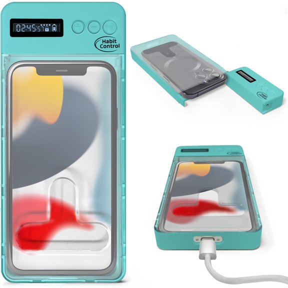 Habit Control Phone Lockbox - Timer Lock Box Cell Phone Locker Bad Habits, Smart Phone Jail with Timer Reduce Kids Adults Screen Time Improve Productivity, Family Time Locking Container - Turquoise