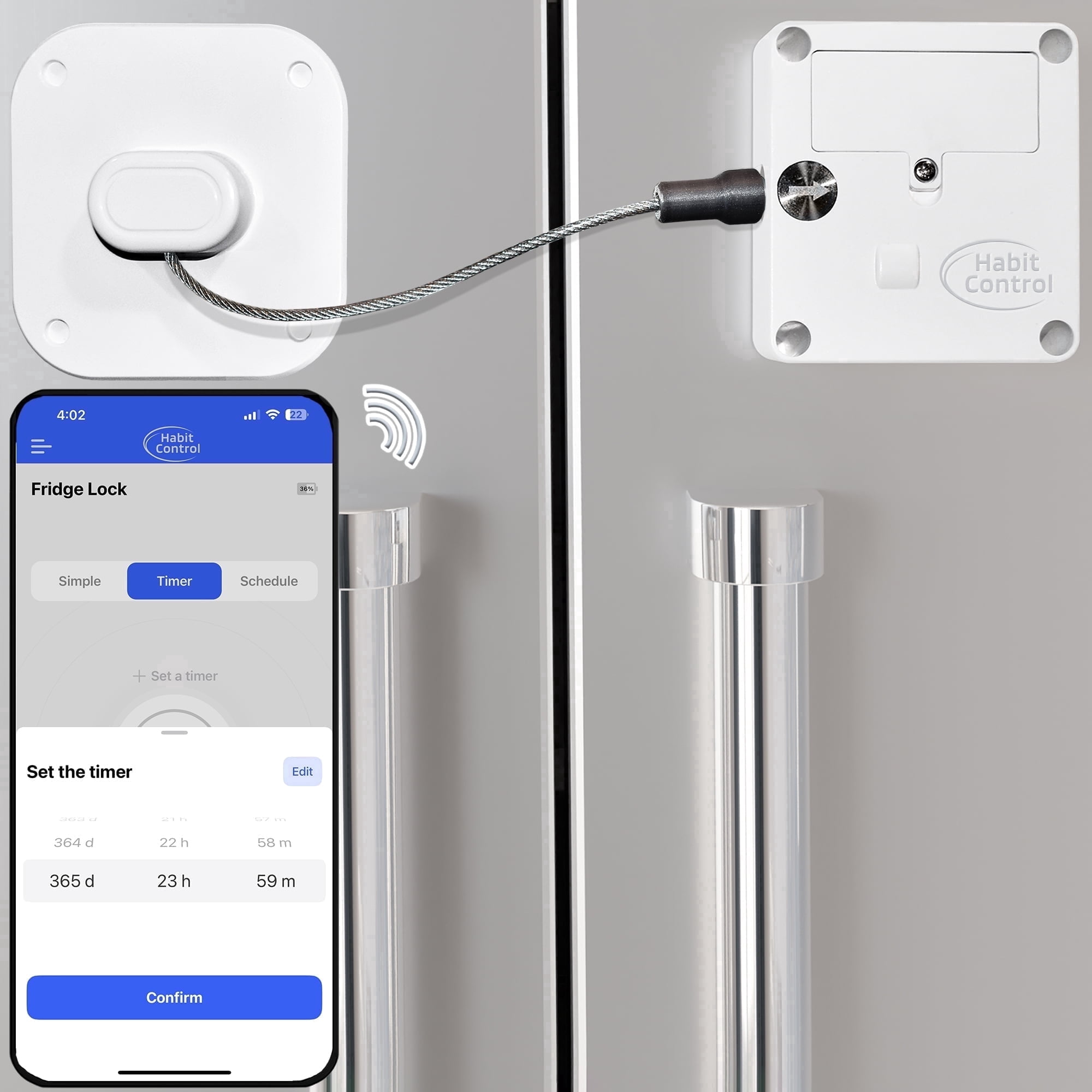 Habit Control Smart Lock - App-Controlled Access for Snacks, Food & Alcohol - 3-in-1 Modes: Timer, Schedule & Simple Lock - For Refrigerators, Cabinets, Drawers, Cupboards