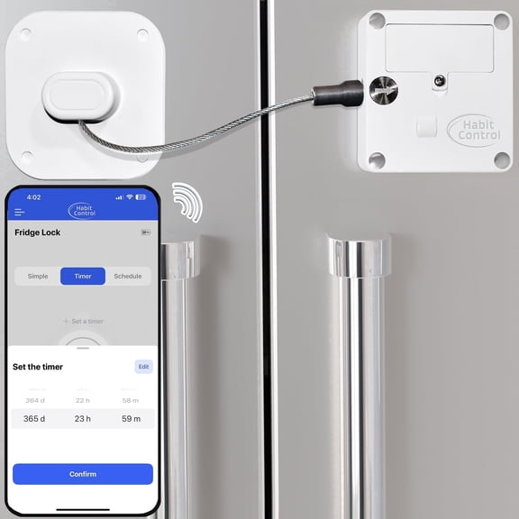 Habit Control Smart Lock - App-Controlled Access for Snacks, Food & Alcohol - 3-in-1 Modes: Timer, Schedule & Simple Lock - For Refrigerators, Cabinets, Drawers, Cupboards
