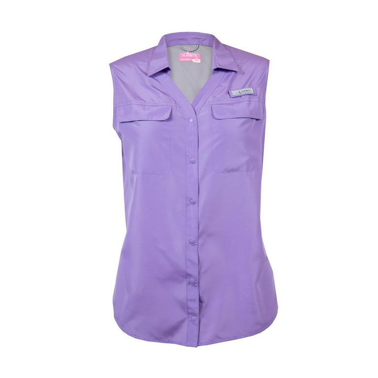Habit Ladies Size X-Large Pike's Pier Sleeveless Collar Button-Front River  Vented Back Fishing Shirt, Fairy Wren