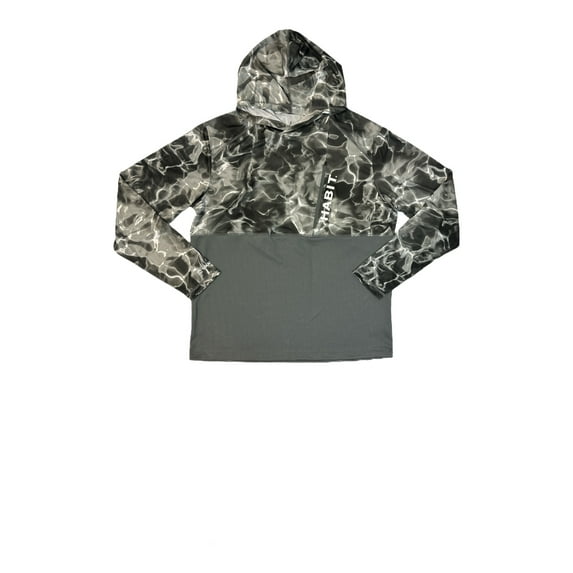 Habit Men's Gullhead Beach Hooded Performance Layer Long Sleeve Shirt (Dark Grey Waves, XXL)