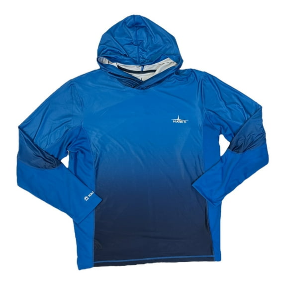 Habit Men's Gullhead Beach Hooded Performance Long Sleeve Shirt (Marlin Blue Fade, L)