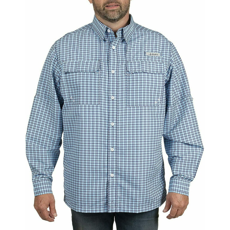 Habit Men's UPF 40 Button Down Long Sleeve Herring Lake River Fishing Shirt  (Lakeside Check Blue, S) 