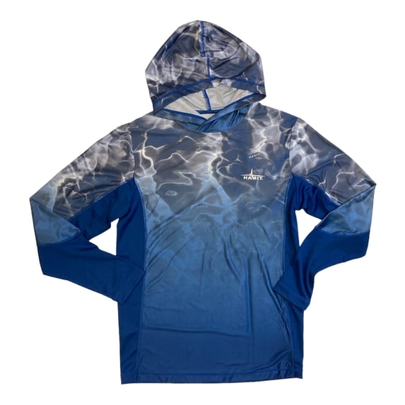 Habit Men's Hidden Cove Hooded Lightweight Performance Layer Shirt (Storm Blue Fade, L)