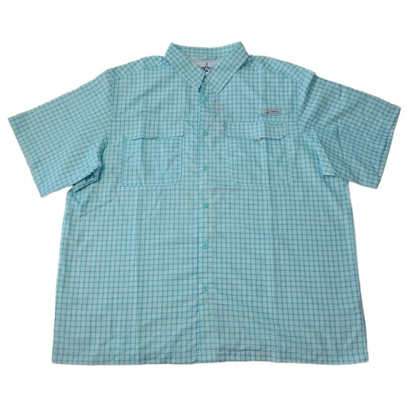 Habit Men's Short Sleeve Blue Springs 40+ UPF Quick Dry River Shirt, TS10479 (Inshore Plaid Limpet Shell, XXL)