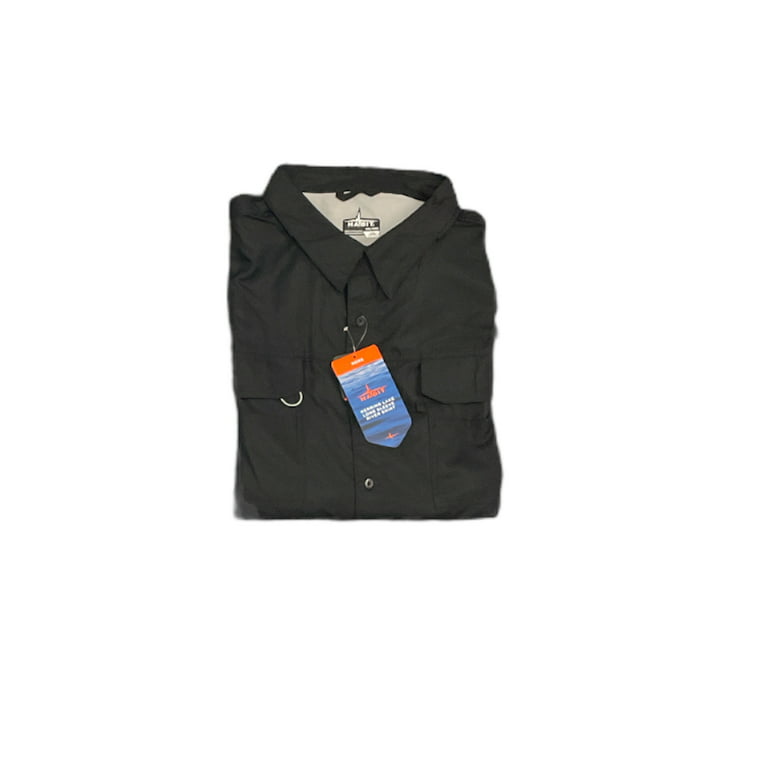 Habit Men's UPF 40 Button Down Long Sleeve Herring Lake River Fishing Shirt  (Black, 2XL) 