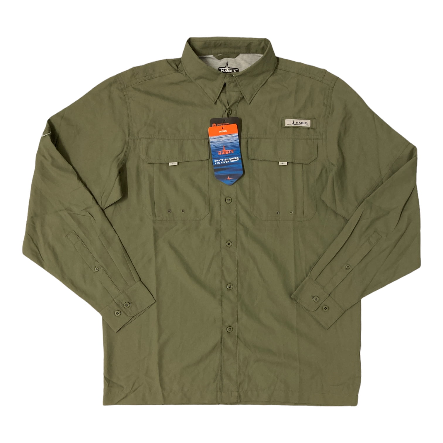 Habit Men's UPF 40+ Crayfish Creek Long Sleeve River Shirt (Deep Lichen  Green, L) 