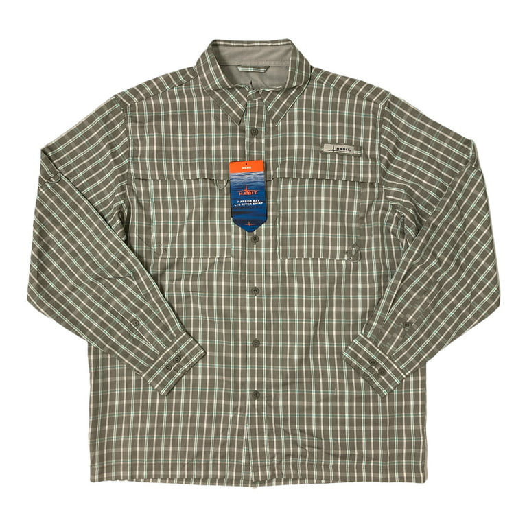 Habit Men's UPF 40+ Harbor Bay Long Sleeve River Shirt (Sharkskin Plaid, XL)