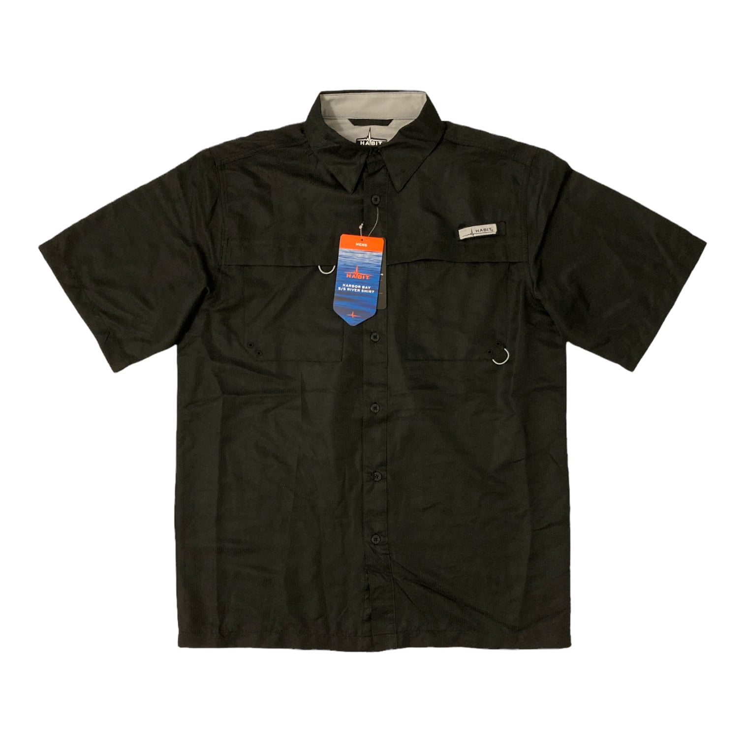 Habit Men's UPF 40+ Harbor Bay Short Sleeve River Shirt (Black, L) 