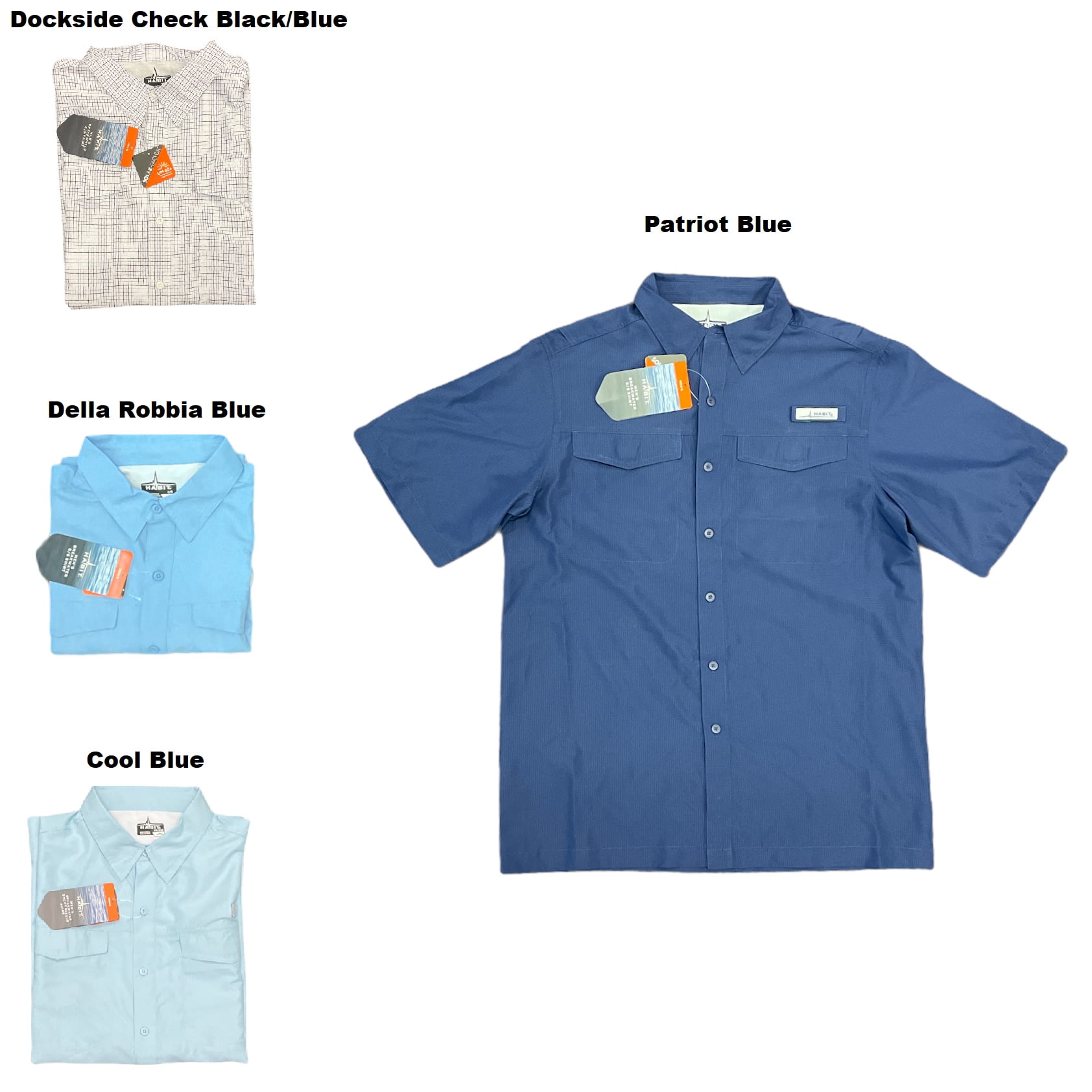 Habit Men's UPF 40 Short Sleeve Button Down Breakwater Fishing Boating  Shirt (Patriot Blue, M)