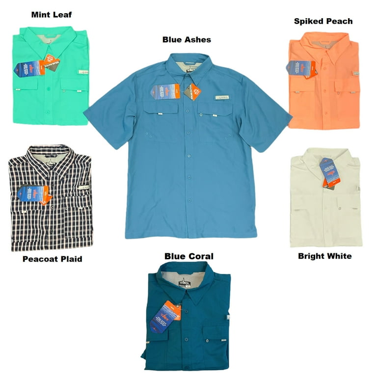 Habit Men's UPF Button Down Short Sleeve Kona Beach Vented River Fishing  Shirt (Mint Leaf, L) 