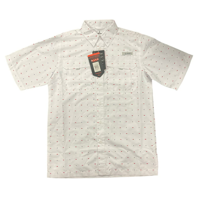 Habit Men's UPF40+ Crayfish Creek Short Sleeve River Shirt (Red/White Fish,  XL)