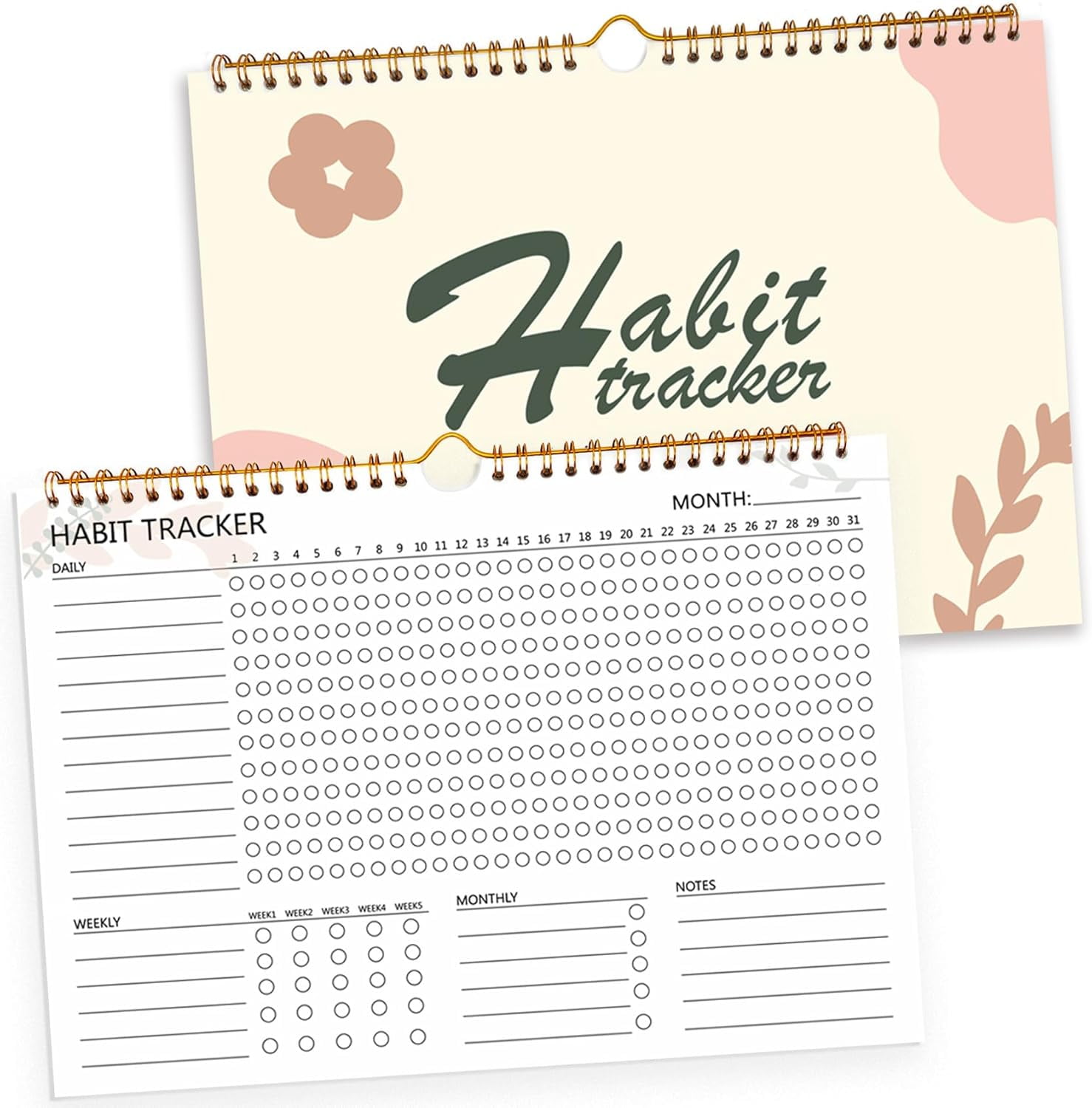 12-Month Habit Tracker & Undated Planner - Boost Productivity, Self Improvement, Goal Setting, 8.5x11 Spiral (Pink)