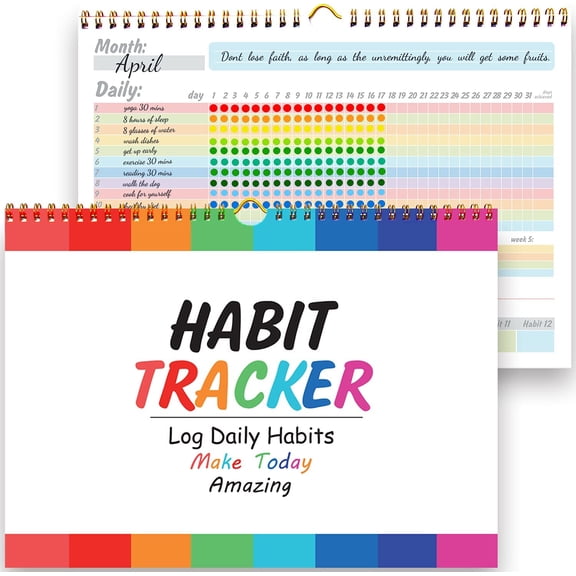 Habit Tracker Calendar Motivational Habit Tracking Journal Inspirational Goal Planner with Spiral Binding Beautiful Weekly Undated 12+2 Month Journal