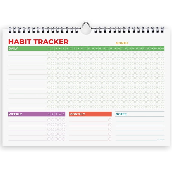Habit Tracker Calendar (Undated 12 Month) with Spiral Bound and Hanger, A4 size (8.3"x11.7"), Habit Planner, Daily Weekly and Monthly Tracker, Colorful Layout