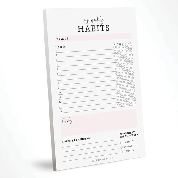 Habit Tracker Notepad in Black and Light Pink- 50 Page Tear Off Planning Pad - 6 x 9 - High Performance Planner - Chore Chart for Adults - Weekly Planner Undated - Self Care Planner