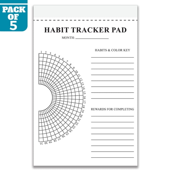 Habit Tracker Pad 5.5 x 8.5 Inch, Pack of 5 Daily Habit Tracker Notepads, Goal Planner, Routine Tracker, Personal Development Journal, 50 Sheets Per Pad, Made in USA