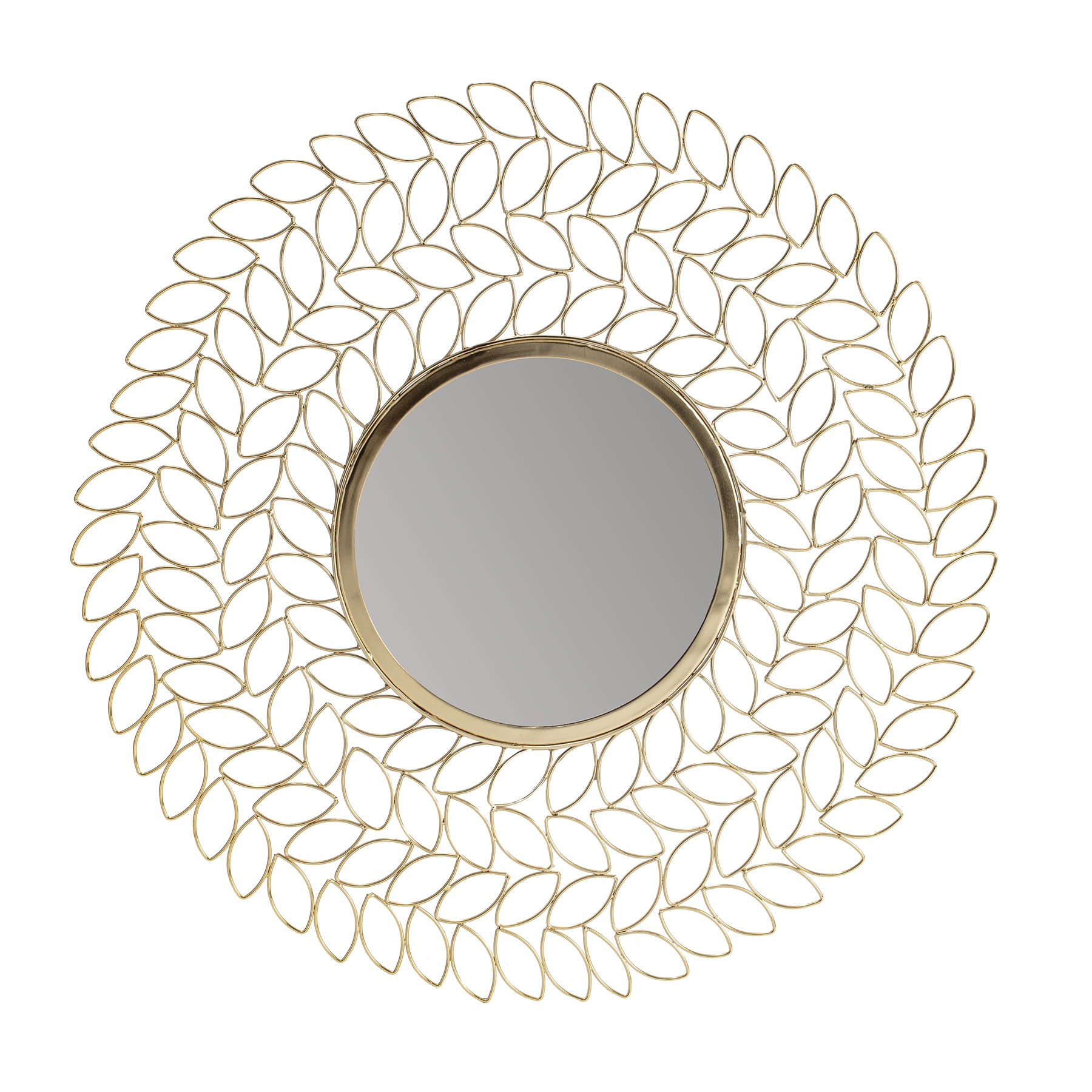 Gold Leaf Round Metal Framed Wall Mirror, 28"