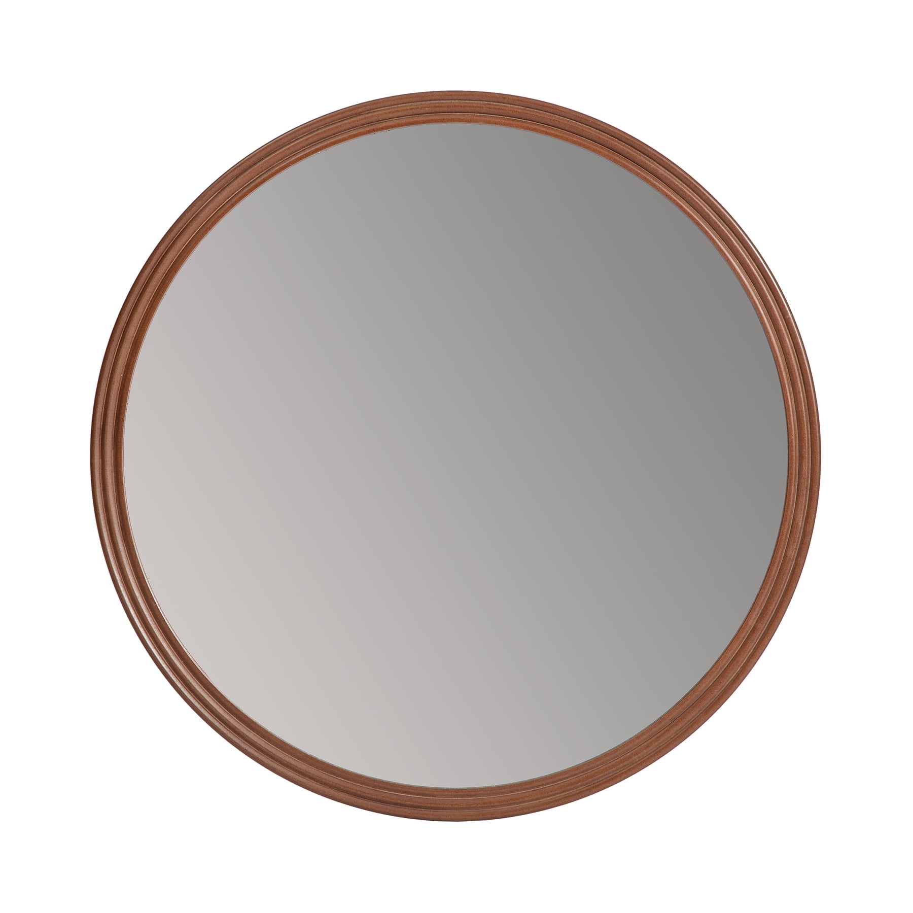 30-Inch Round Frameless Brown Wooden Wall Mirror