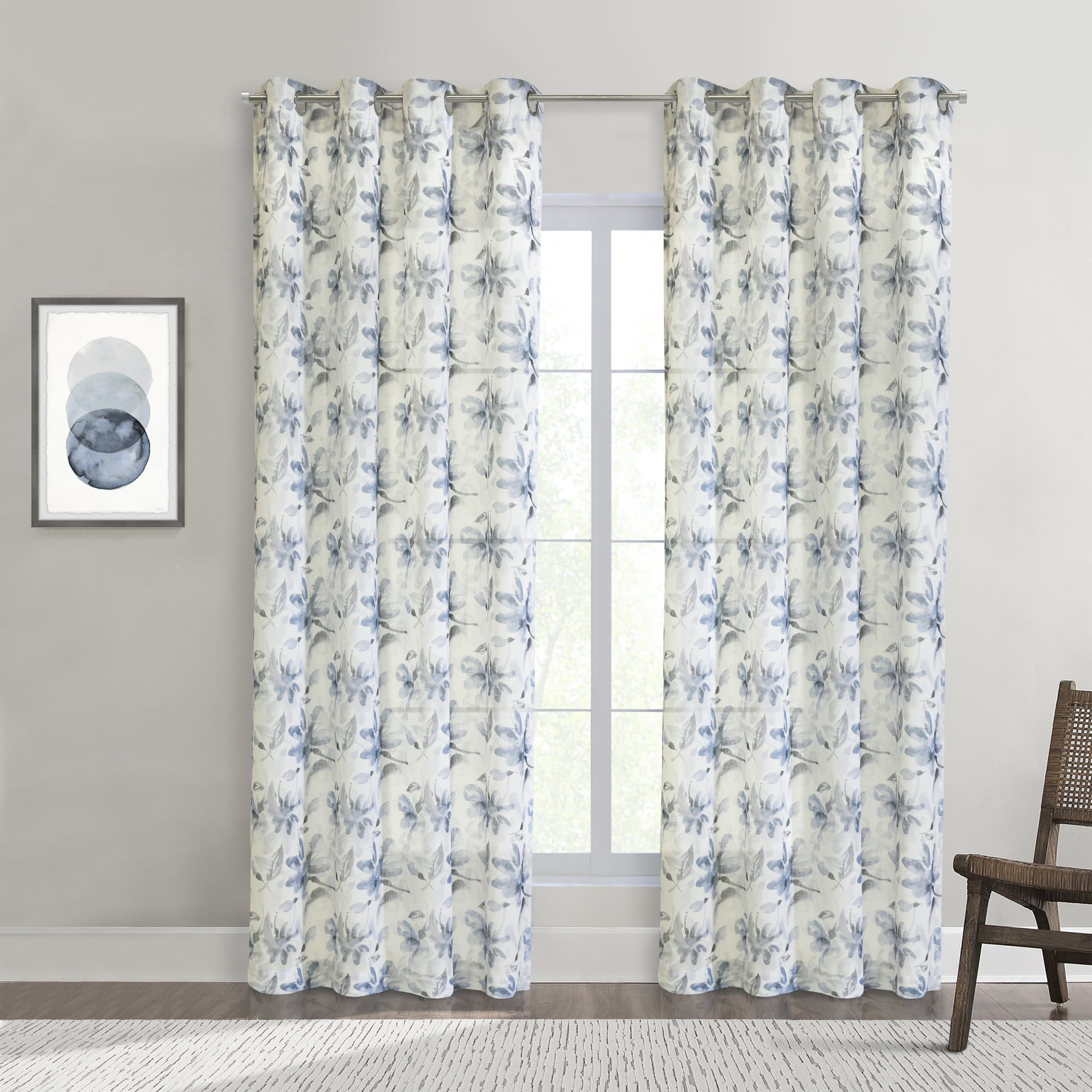 Florence Sheer Silver Faux Linen Grommet Curtain Panel 52" x 95"