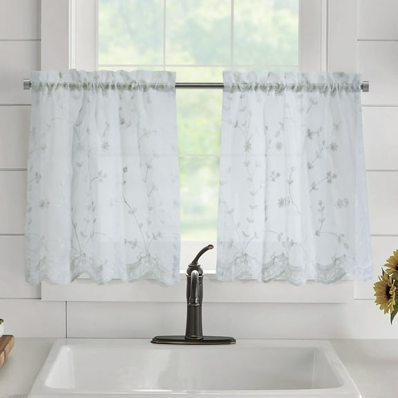 Grandeur Sheer Pole Top Curtain Tiers 52 x 24 in White