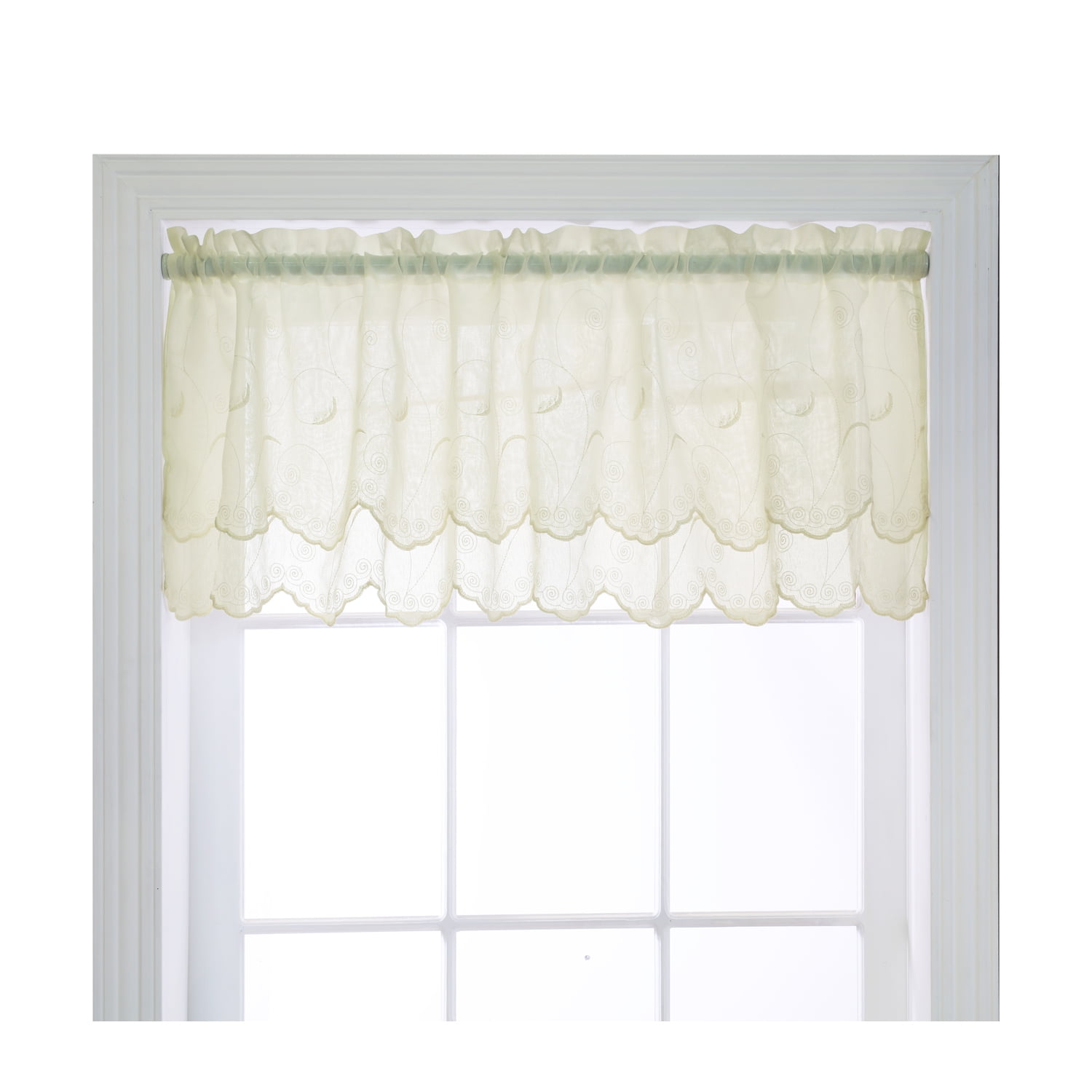 Cream Polyester Double Scalloped Valance with Scroll Motif, 54x17"
