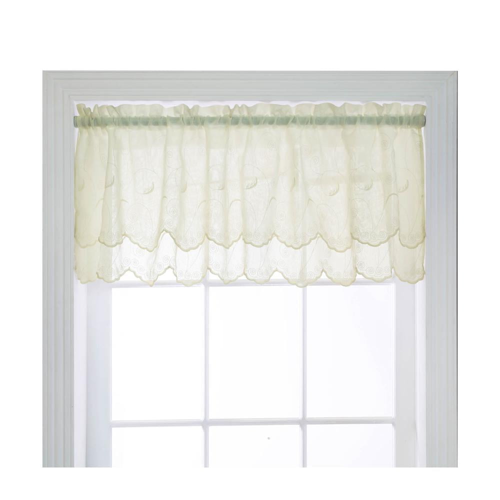 Cream Polyester Double Scalloped Valance with Scroll Motif, 54x17"