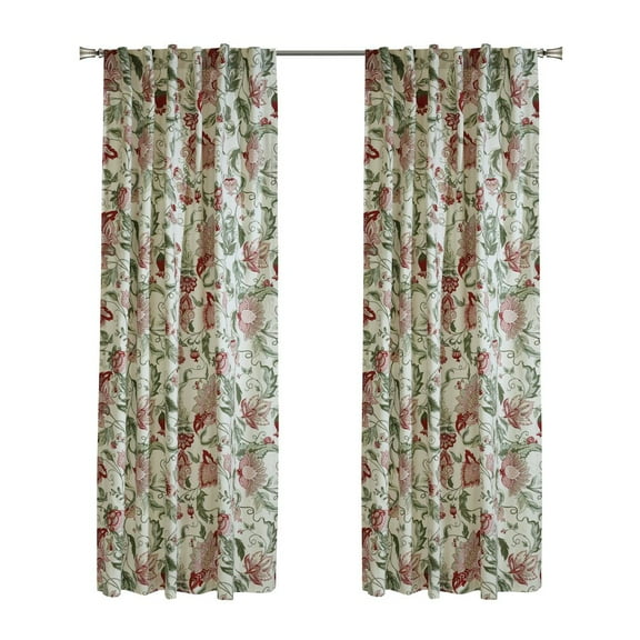 Habitat Jacobean Garden Light Filtering Dual Header Curtain Panel 52 x 84 in Red