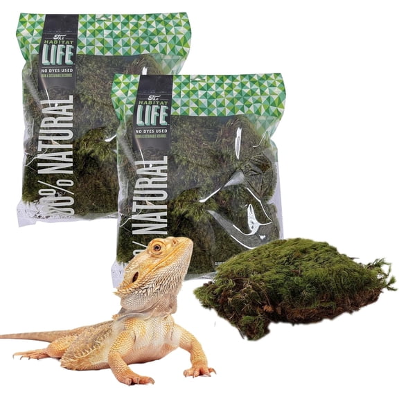The Habitat Life - Natural Mood Moss - for Reptiles, Amphibians & Invertebrates Terrariums - Moisture-Retaining - Humidity Control - Soft Bedding - Dye-Free & Safe - Medium - 2 Pack