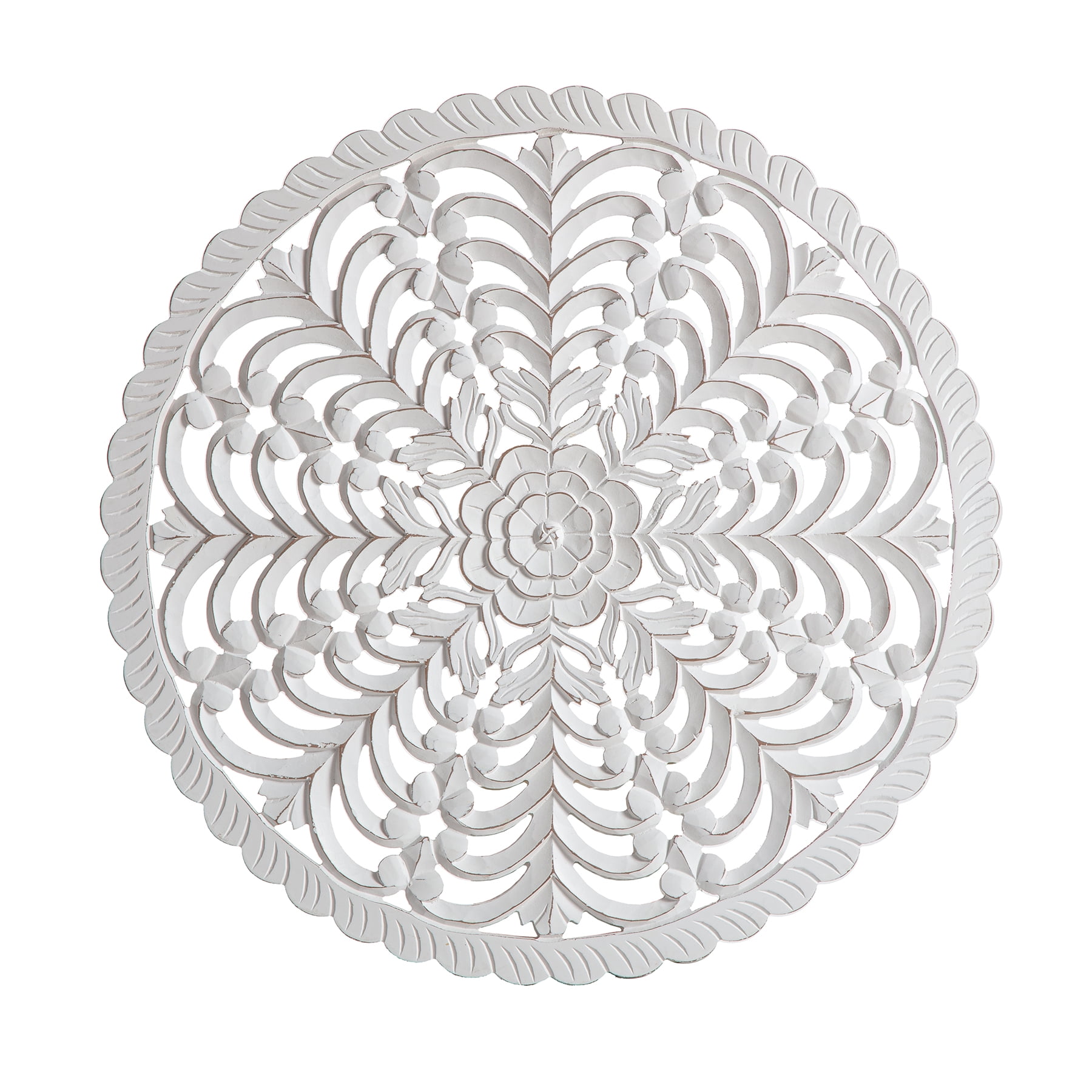 Lottie White Round Wood Bohemian Wall Medallion, 30-Inches