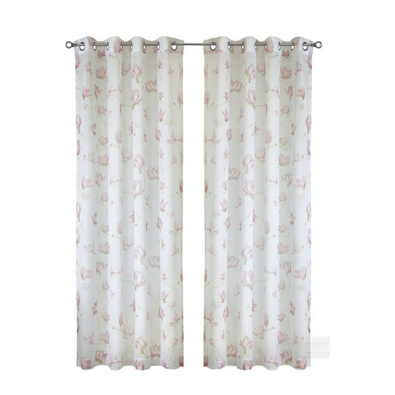 Habitat Magnolia Light Filtering Grommet Curtain Panel 52 x 84 in White Pink