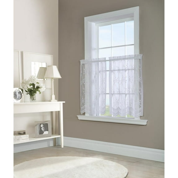 Habitat Mona Lisa Rod Pocket Curtain Tiers Window Dressing 56 x 24 in White