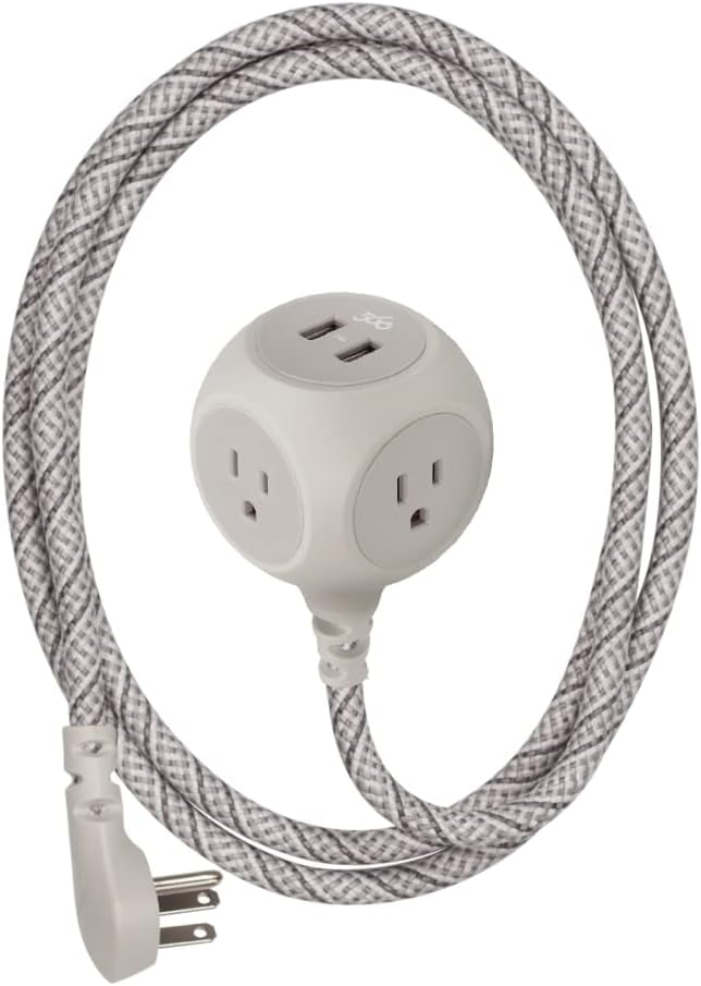 360 Electrical 6ft 3-Outlet Habitat Premium Extension Cord w/2 USB, French Gray